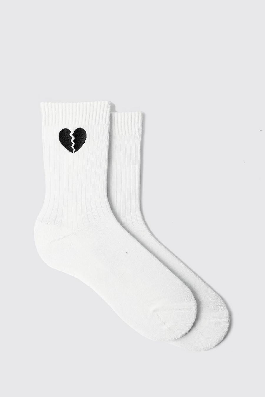 White 1 Pack Embroidery Cracked Heart Sock