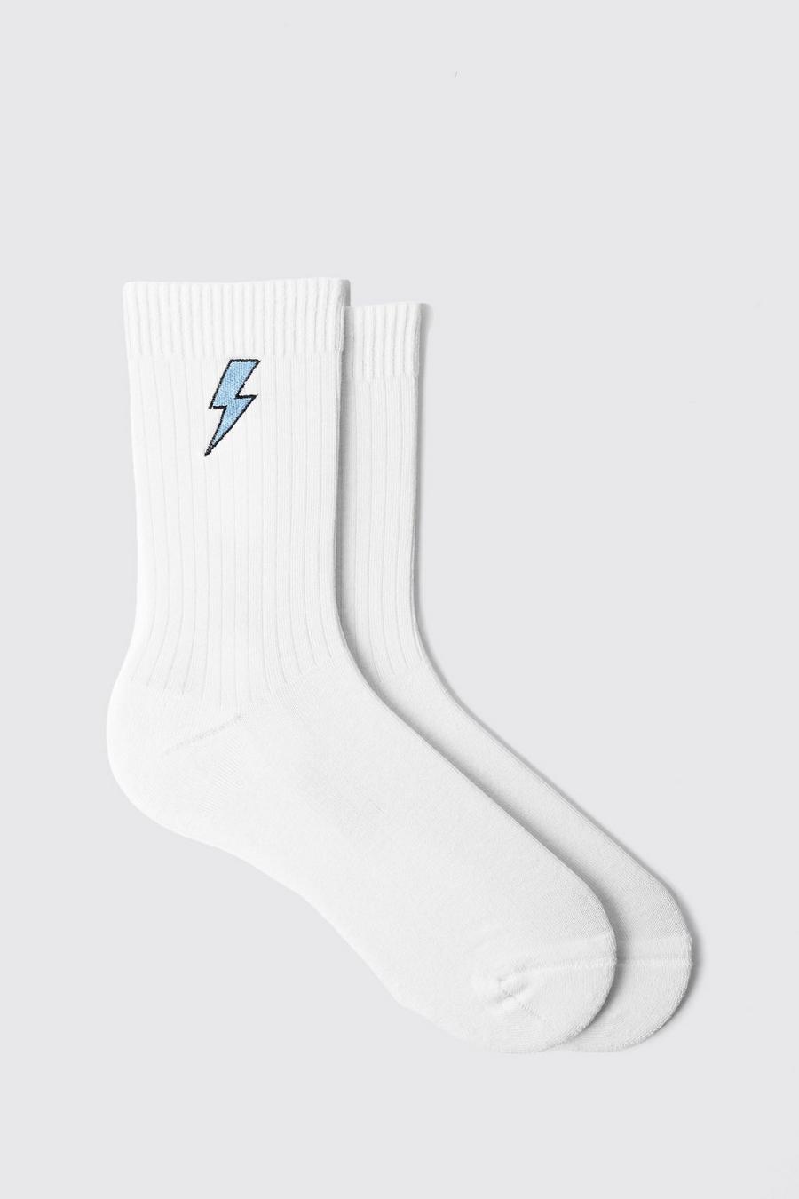 White 1 Pack Embroidered Trippy Face Sock image number 1