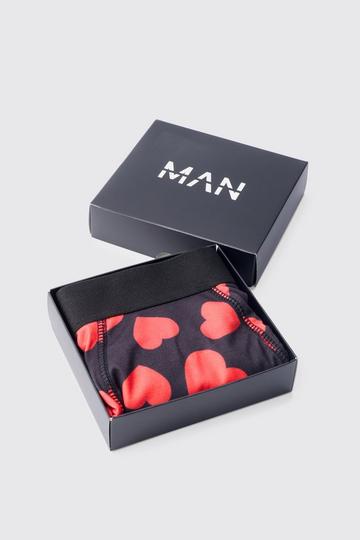 Valentines All Over Heart Boxer Gift Set black