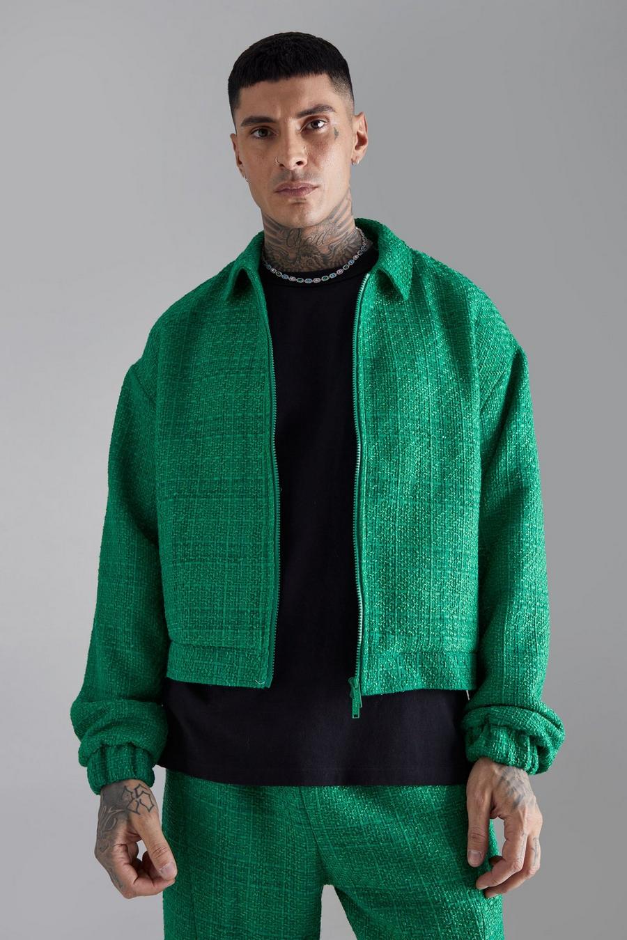 Green Tall Oversized Boxy Bouclé Jas Met Rits image number 1