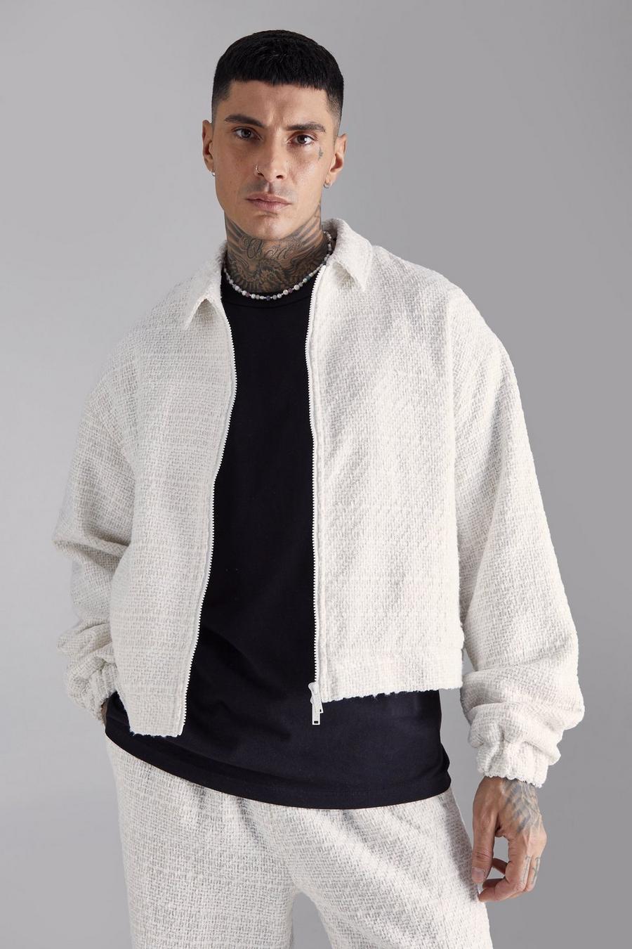 Giacca squadrata Tall oversize in bouclé con zip, White image number 1