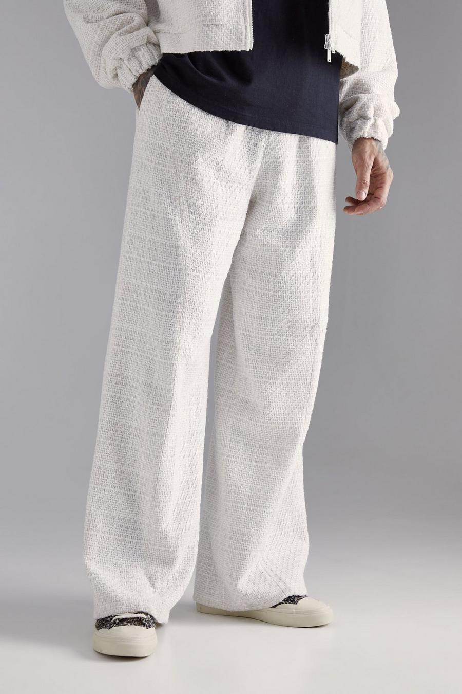 Pantalón deportivo Tall de pernera ancha y tejido bouclé, White image number 1