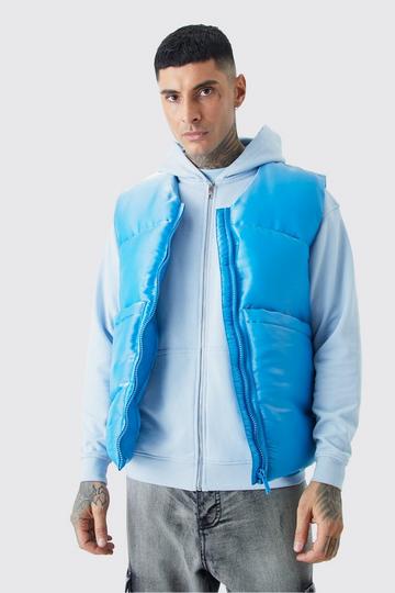 Blue Tall Liquid Metallic Nylon Padded Vest