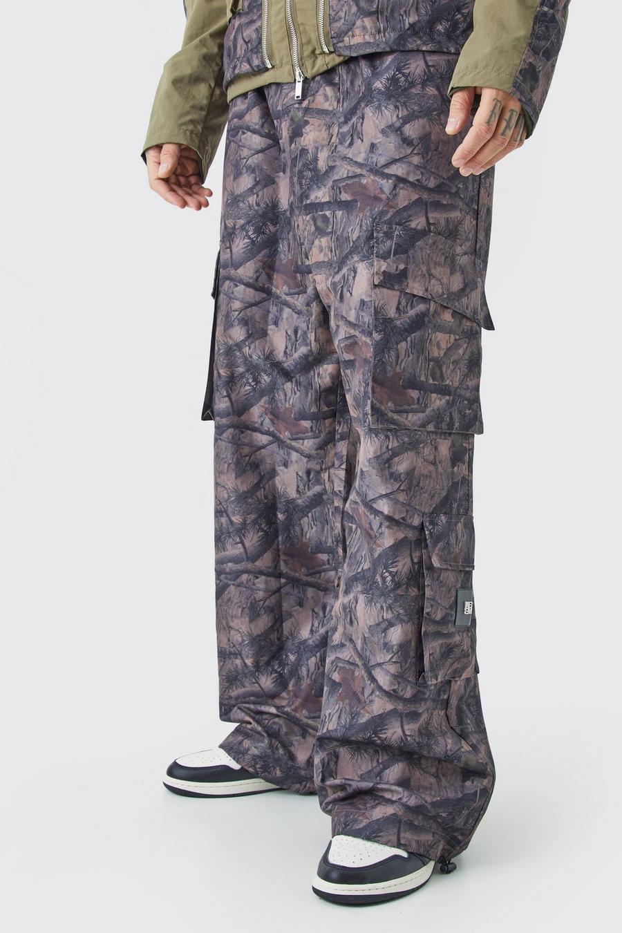 Brown Tall Elasticated Waist Camo Cargo Trousers image number 1