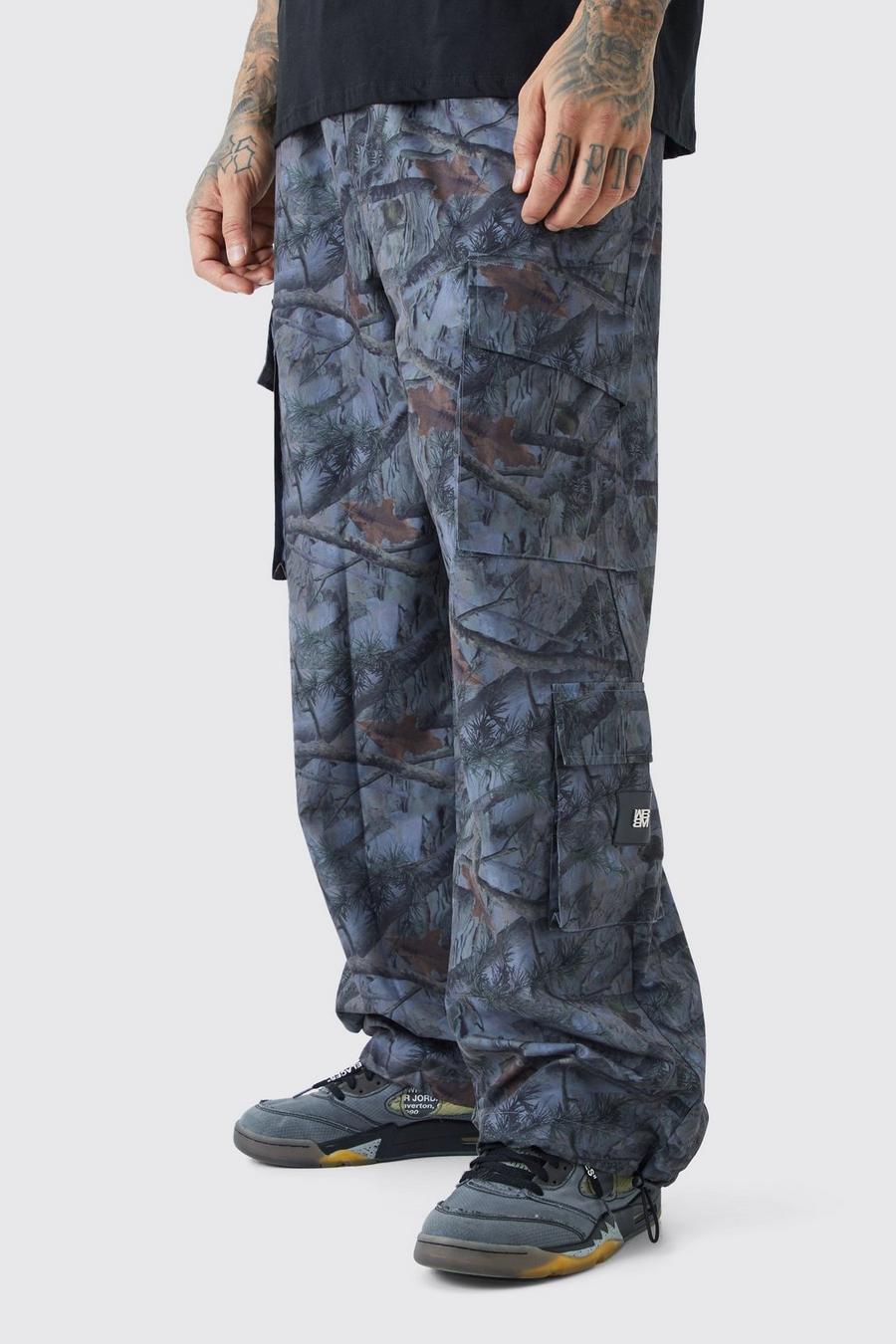 Grey Tall Elasticated Waist Camo Cargo Trousers image number 1