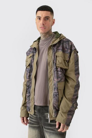 Khaki Tall Washed Ripstop Nylon Camo Utility Jacket