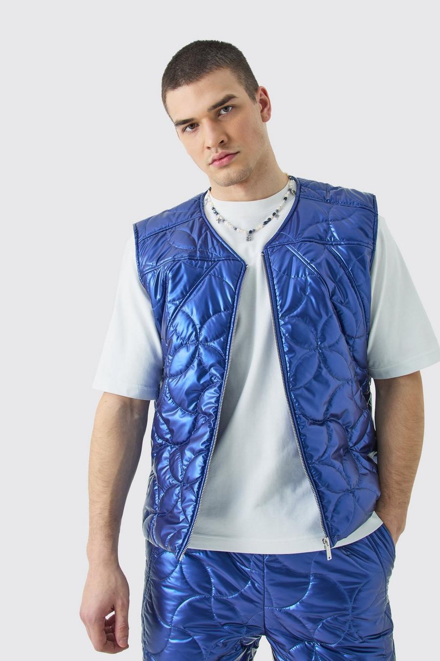 Blue Tall Metallic Quilted Gilet image number 1