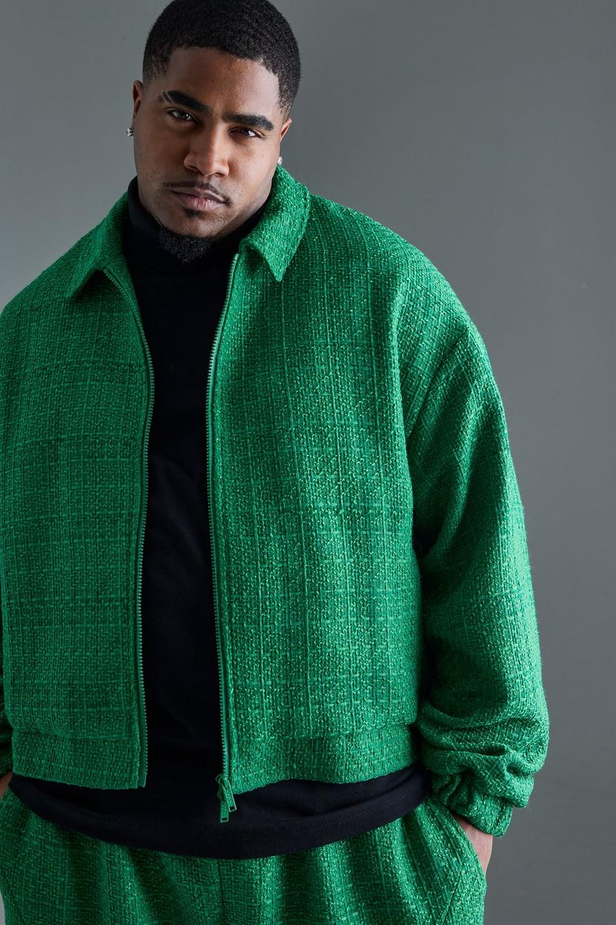 Green Plus Oversized Boxy Boucle Zip Through Jacket