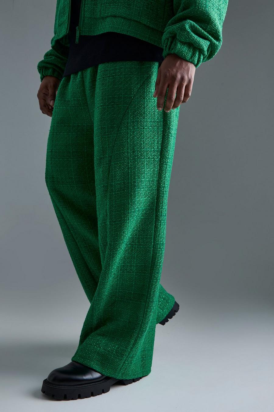 Pantalón deportivo Plus de pernera ancha y tejido bouclé, Green