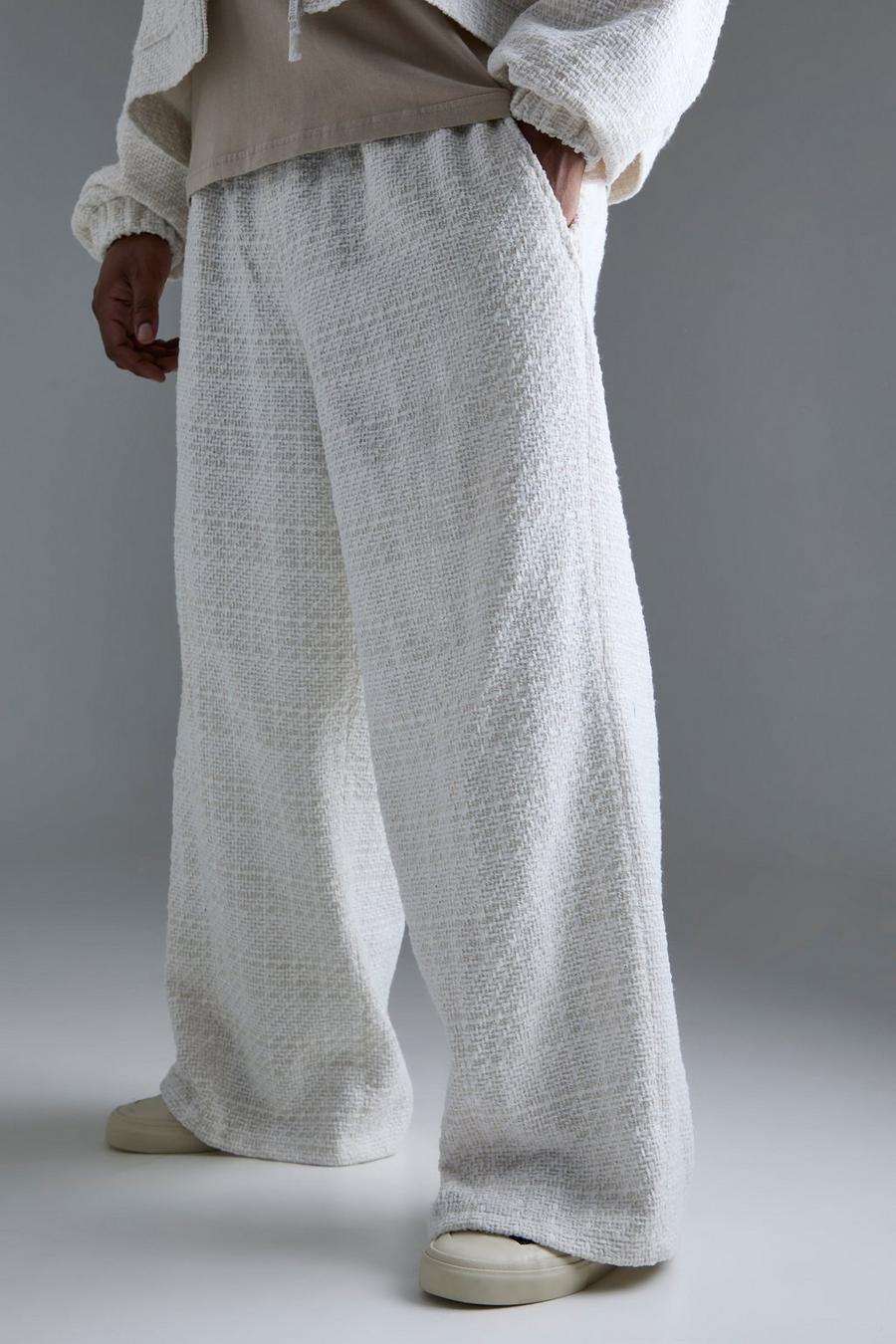 Pantalón deportivo Plus de pernera ancha y tejido bouclé, White