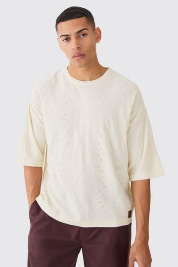 Oversized Boxy Cable Knitted T-shirt ecru