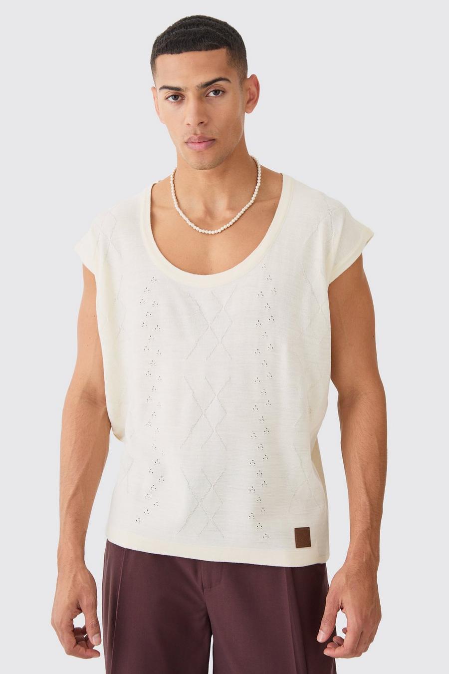 Ecru Relaxed Cable Knitted Vest 