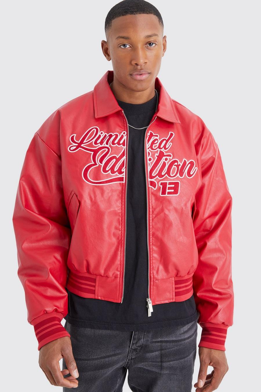 Red Limited Edition Boxy Pu Collared Bomber image number 1
