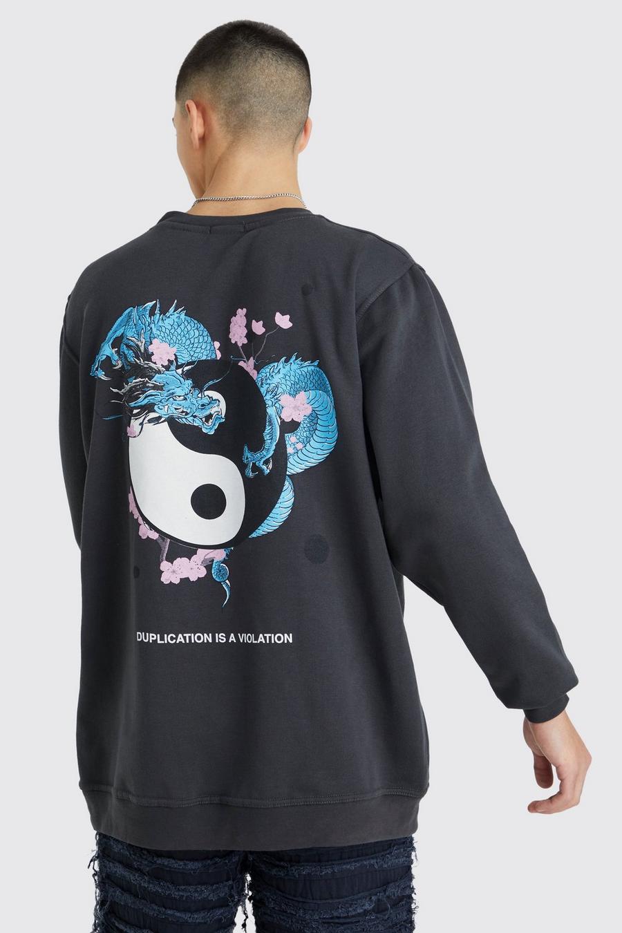 Oversize Sweatshirt mit Oriental Print, Charcoal