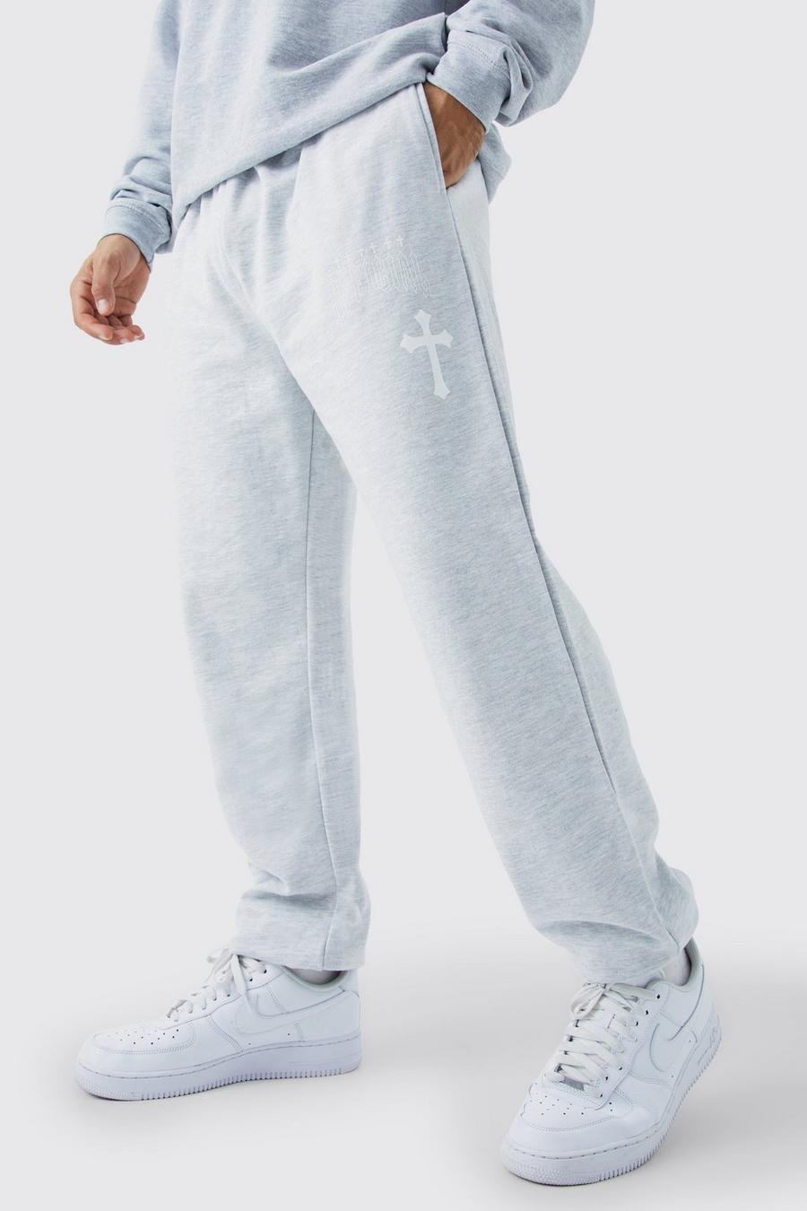 Grey marl Relaxed Cross Graphic Joggers image number 1