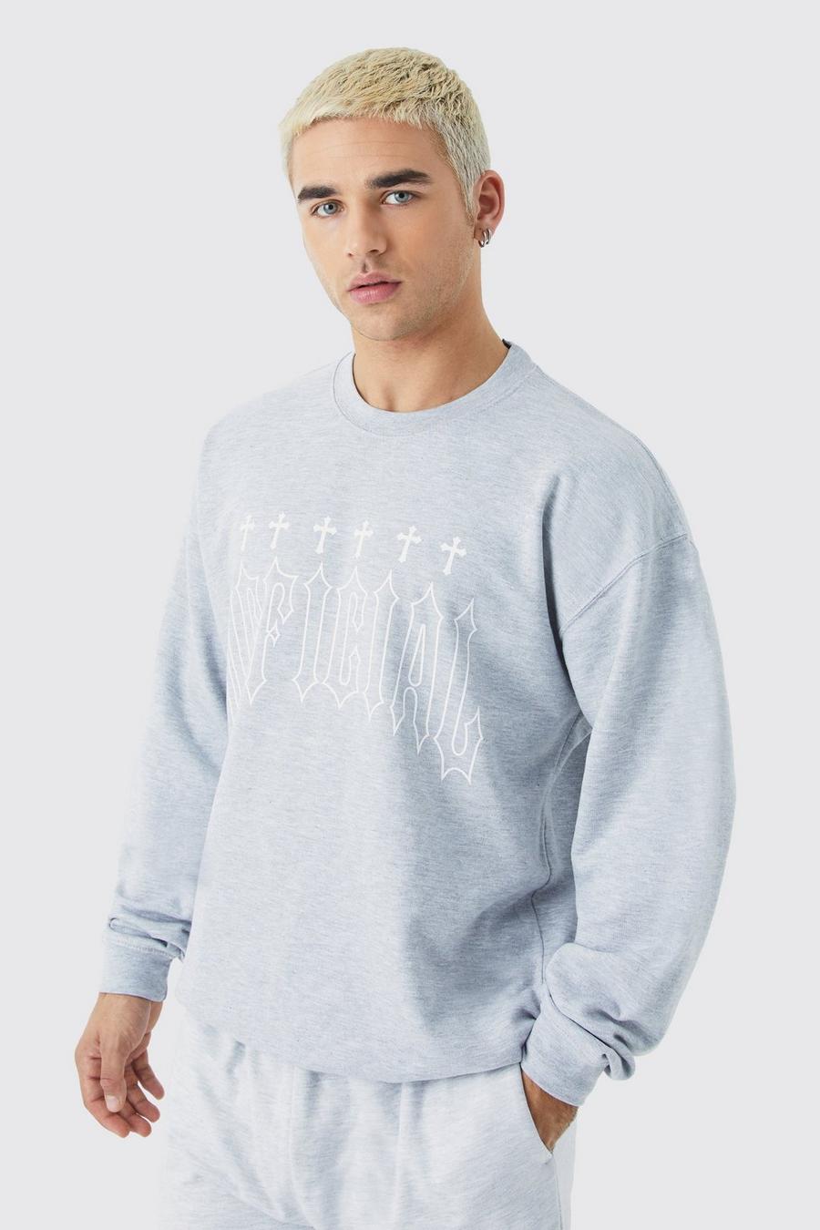 Oversize Sweatshirt mit Kreuz-Print, Grey marl image number 1