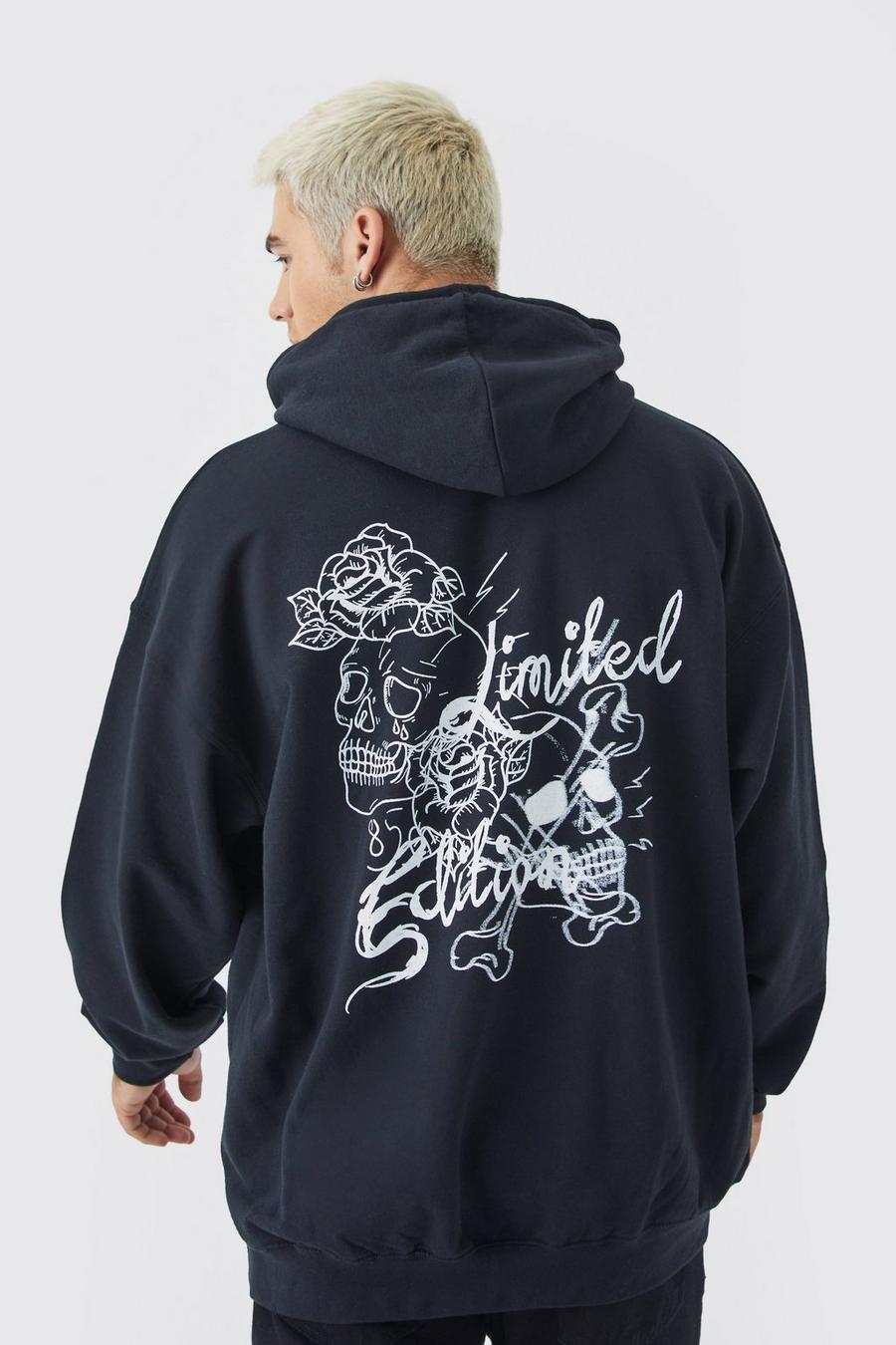 Black Oversized Tattoo Graphic Hoodie  image number 1