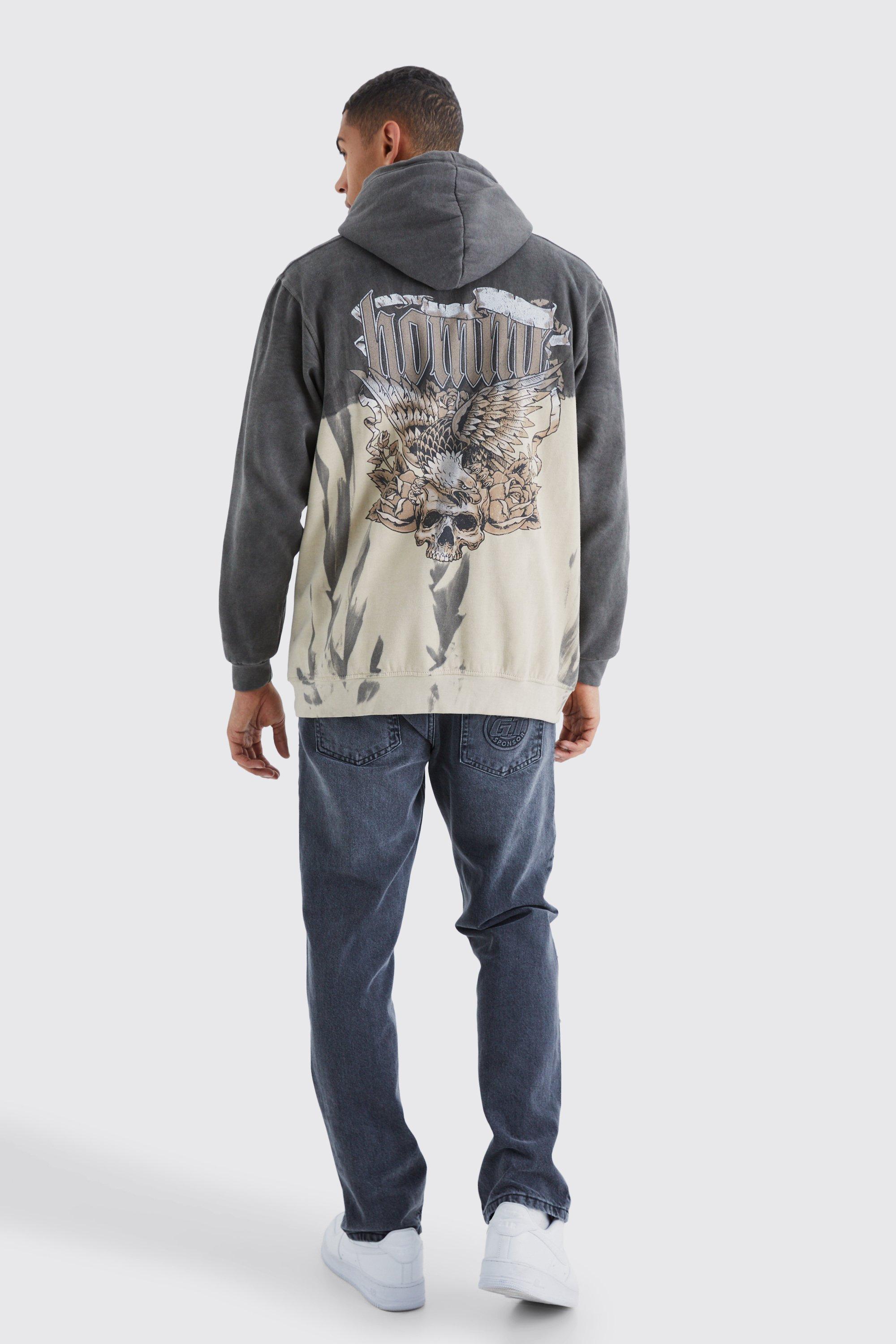 Oversized Bleached Overdye Graphic Hoodie