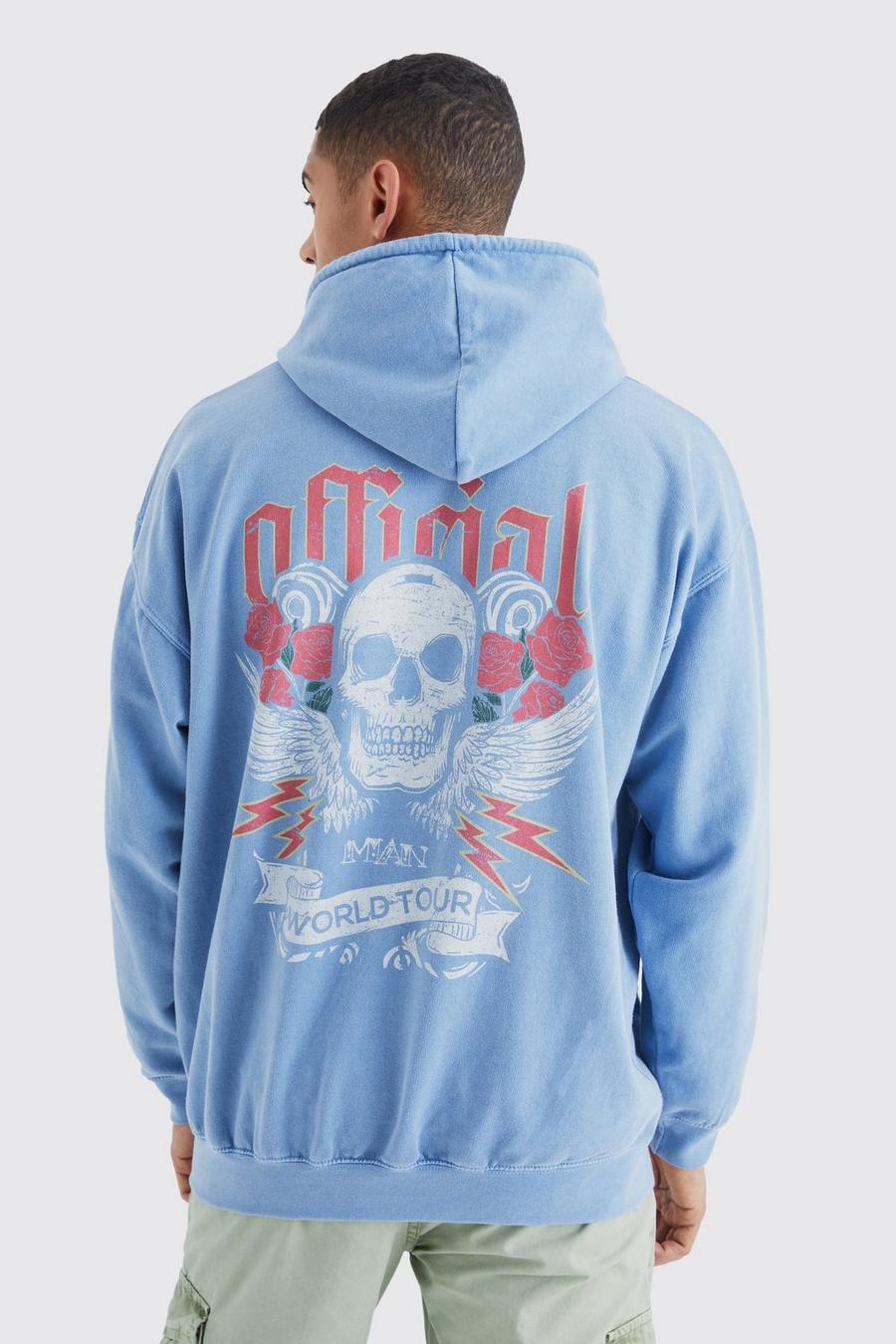 Blue Oversized Skull Graphic Hoodie image number 1
