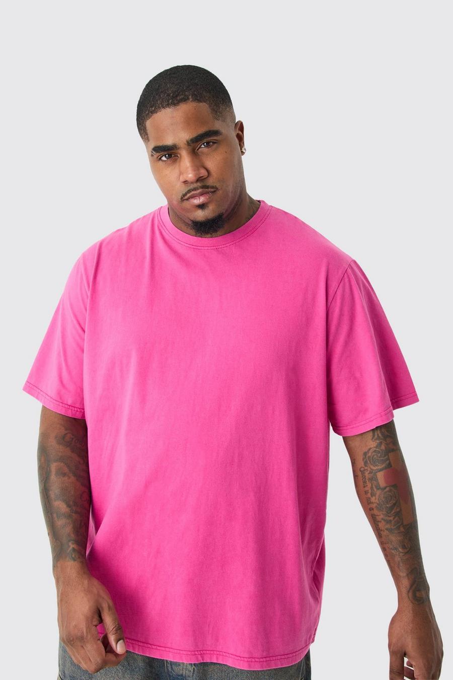 Camiseta Plus desteñida con cuello de caja, Pink image number 1