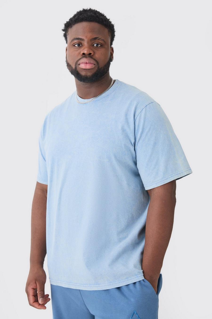 Camiseta Plus desteñida con cuello de caja, Cornflower blue