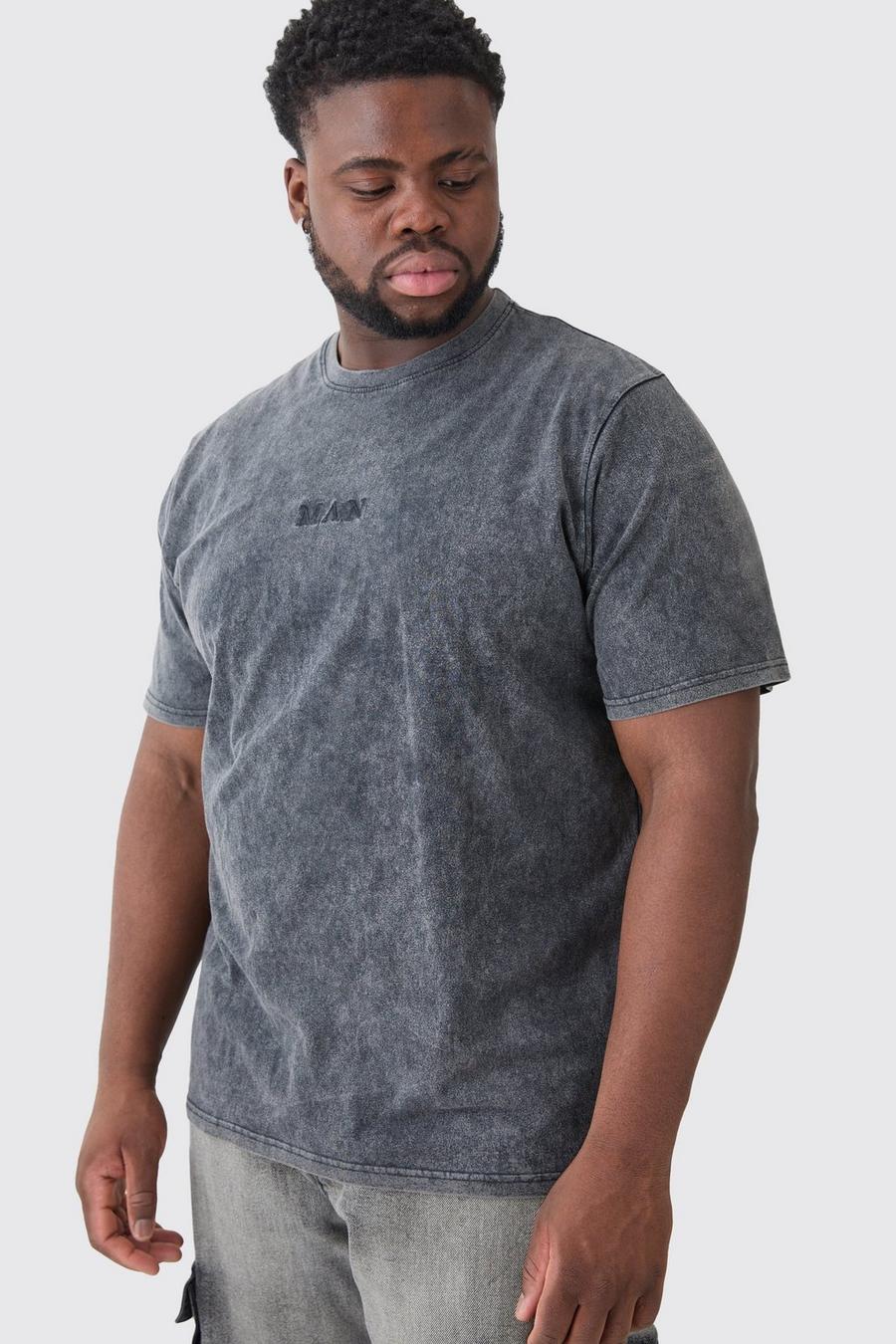 Camiseta Plus MAN con lavado a la piedra y cuello de caja, Charcoal image number 1