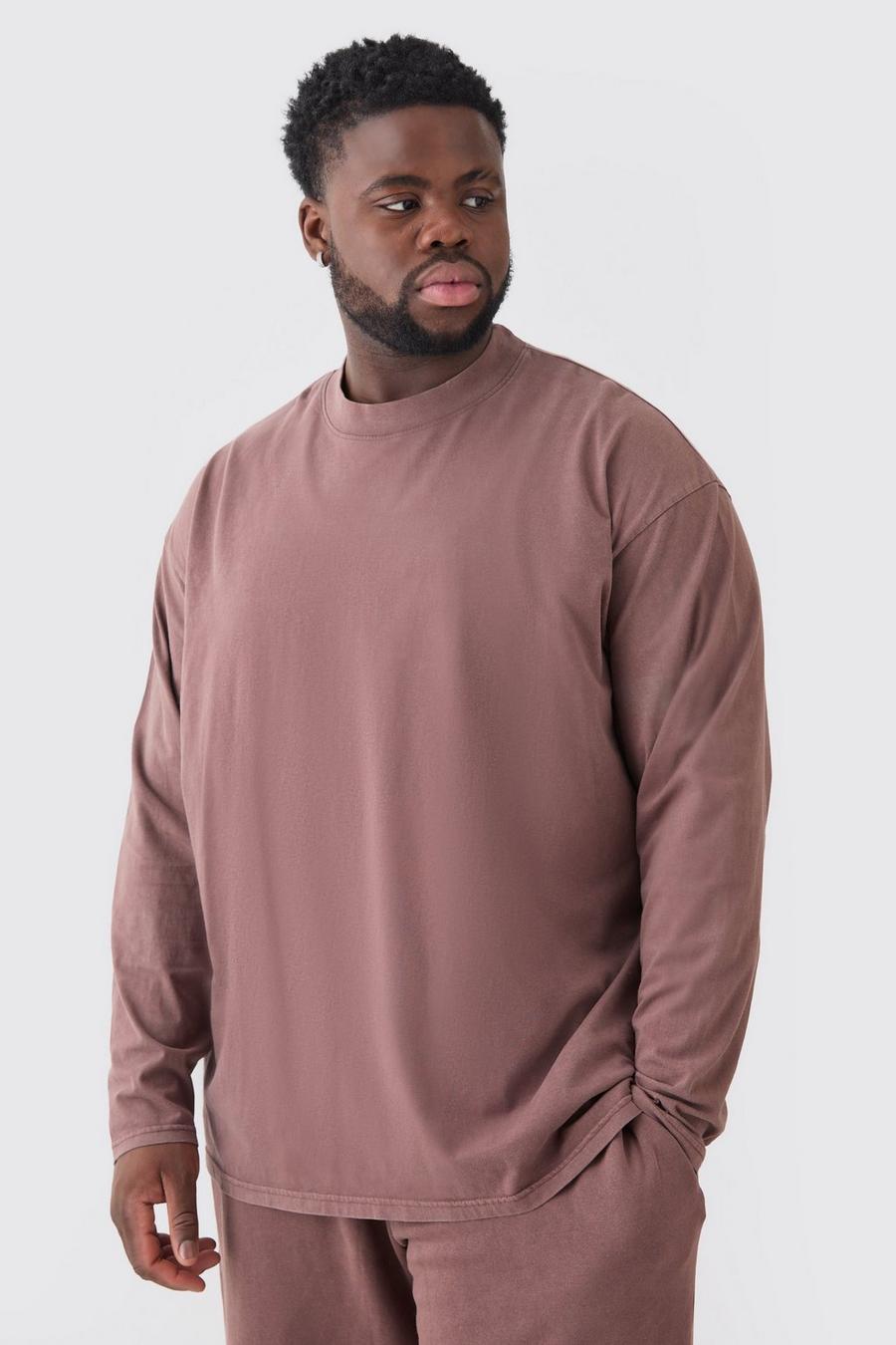 Grande taille - T-shirt oversize délavé à manches longues, Chocolate image number 1