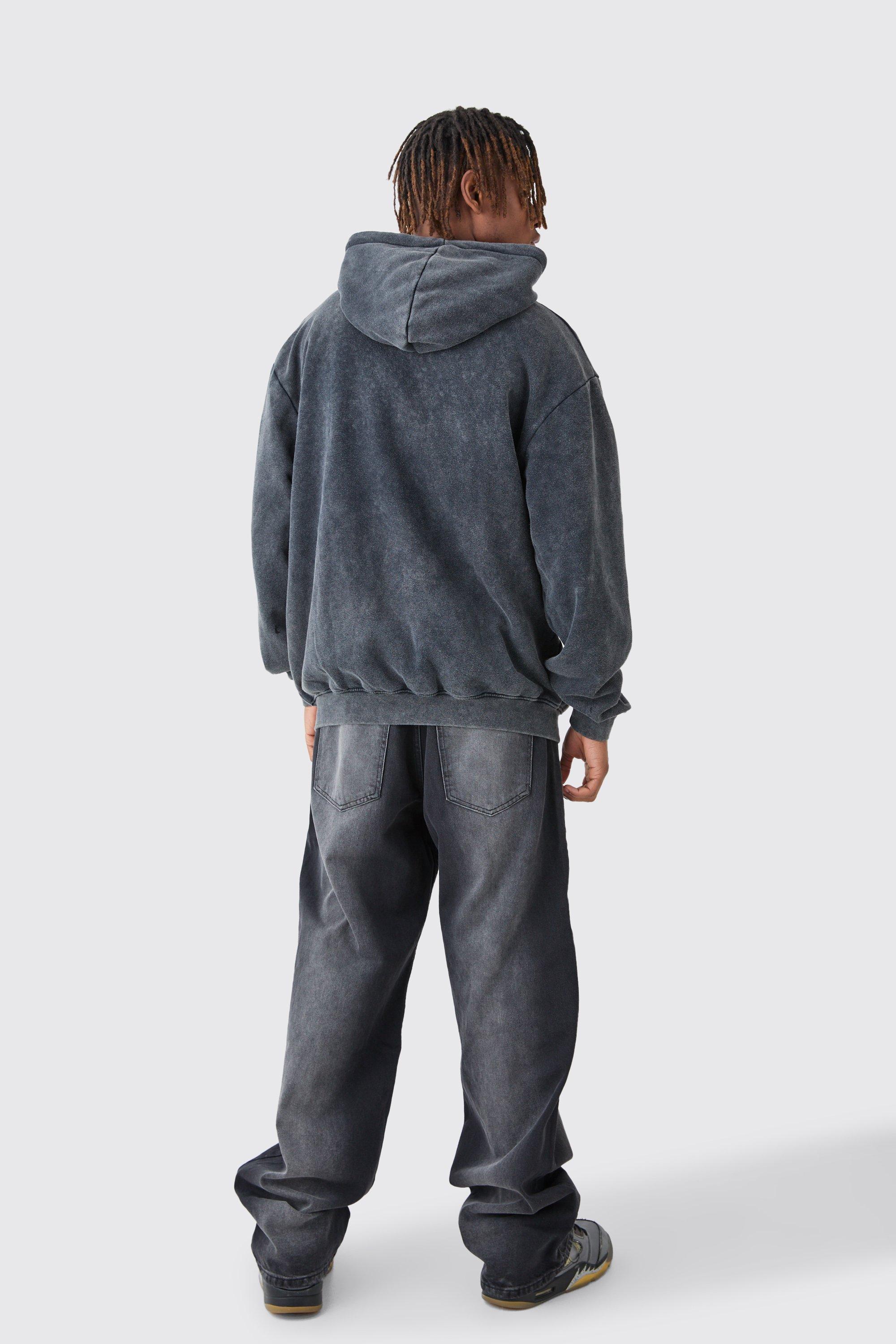 Oversized Zip Up Hoodie in Washed Charcoal
