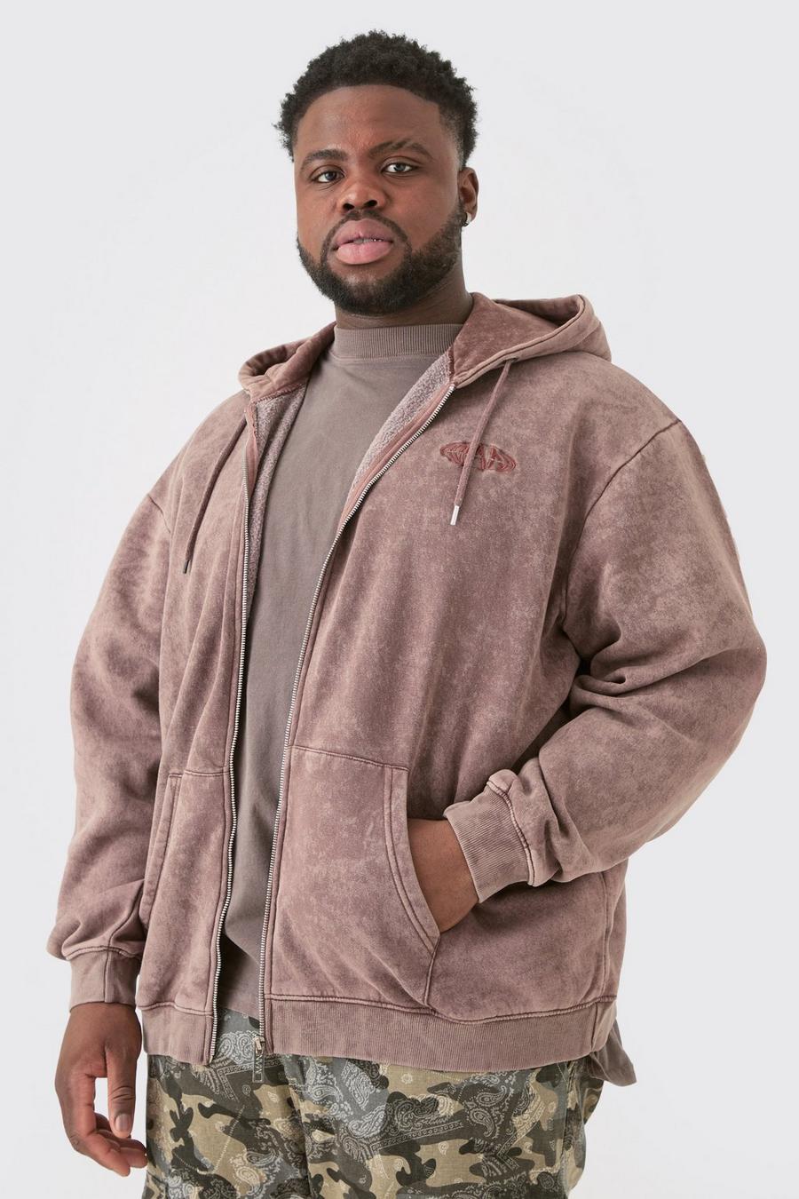 Chocolate Plus MAN Oversize hoodie med dragkedja och tvättad effekt image number 1