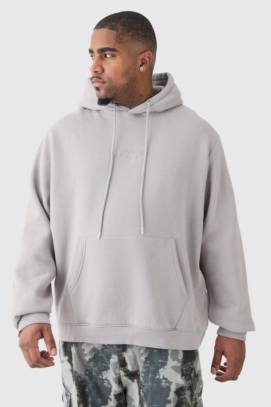 Light grey Plus Man Laundered Over Head Hoodie image number 1