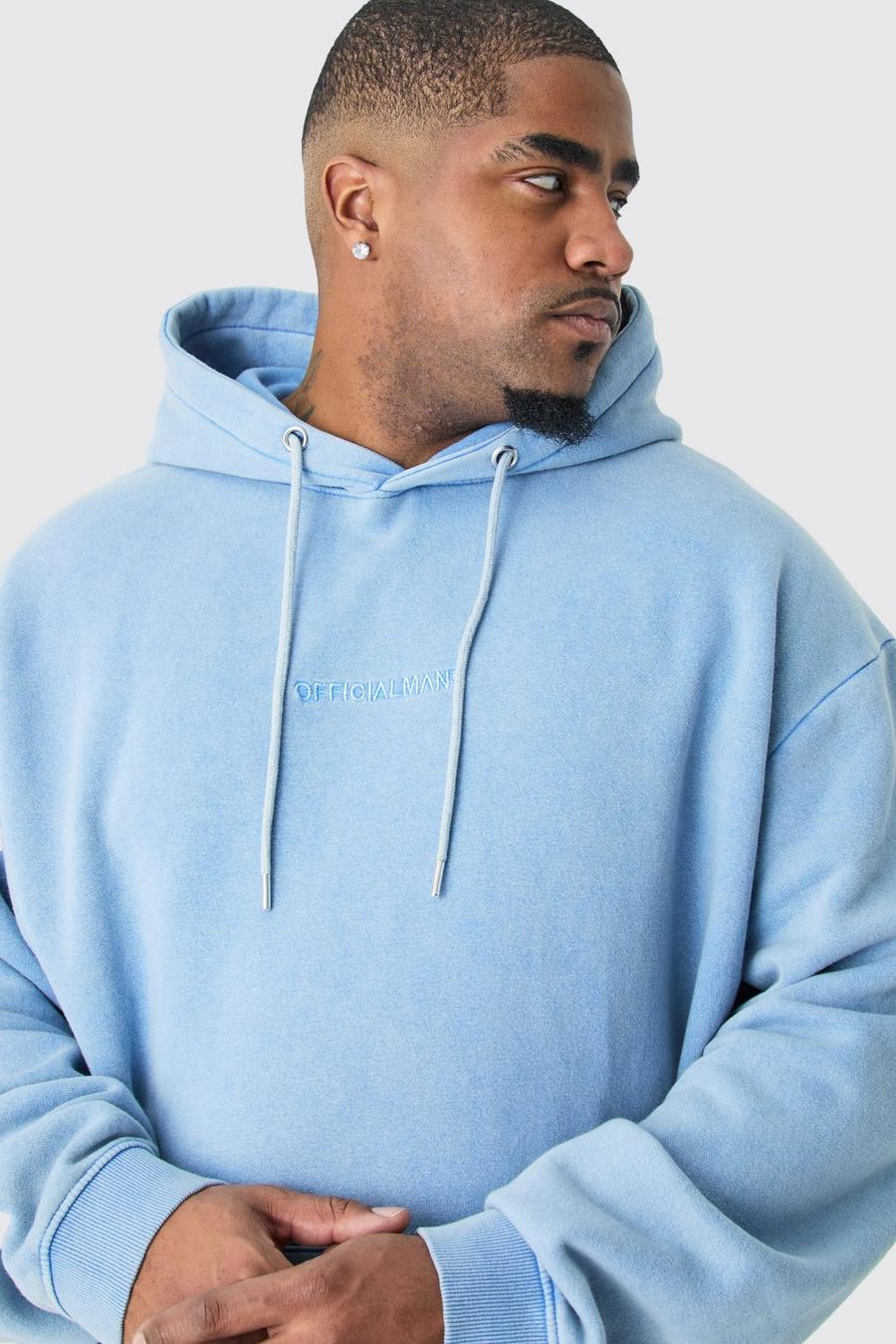 Cornflower blue Plus Official Oversize hoodie med tvättad effekt image number 1