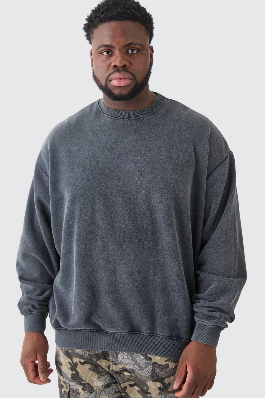 Charcoal grey Plus Oversized Laundered Wash Sweatshirt