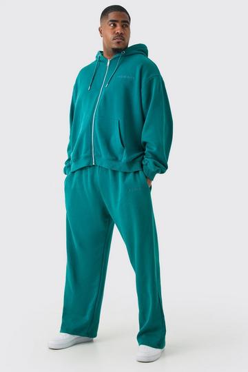 Plus Oversized Official Boxy Zip Hooded Laundered Wash Tracksuit teal
