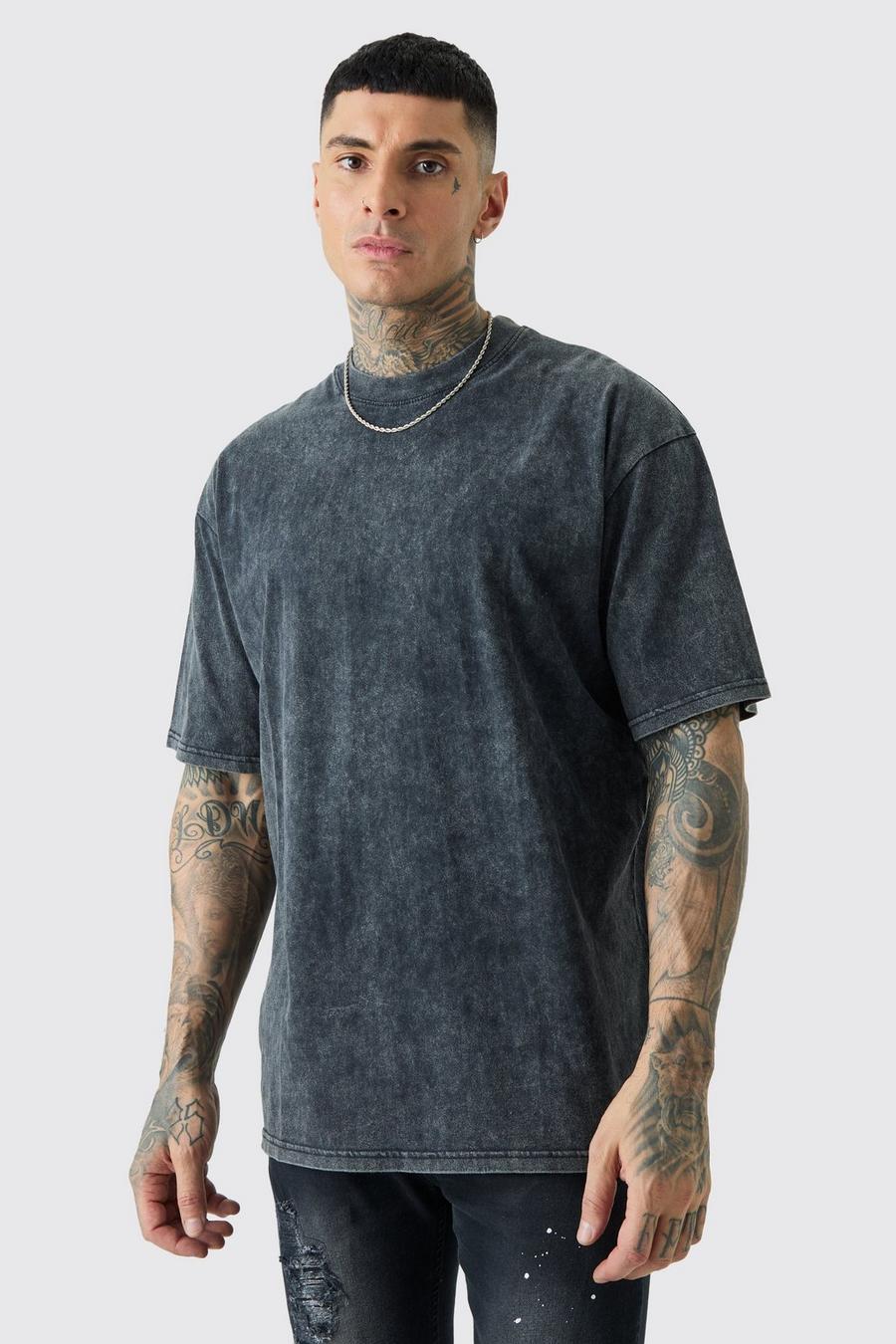 Charcoal Tall Oversized Laundered Wash T-shirt image number 1