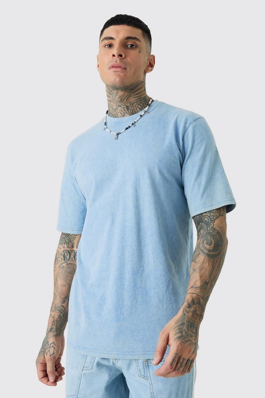 Cornflower blue Tall Laundered Wash Crew Neck T-shirt