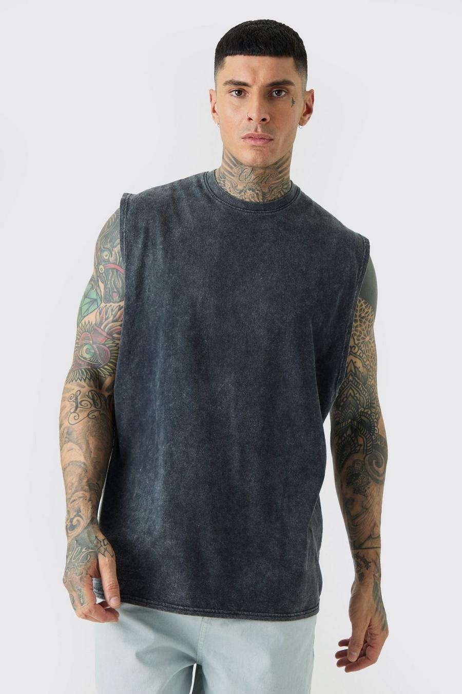 Charcoal Tall Oversized Drop Armhole Laundered Wash Tank image number 1