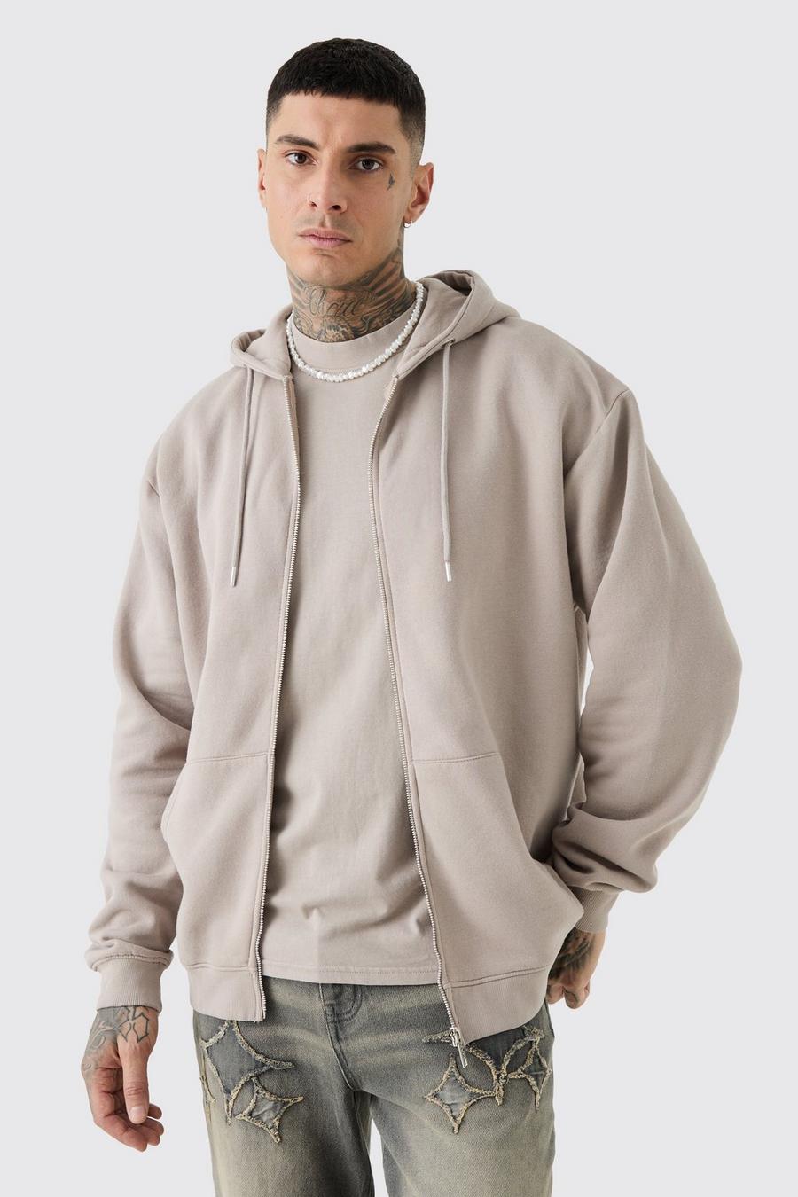 Taupe Tall Oversized  Zip Through Laundered Wash Hoodie image number 1