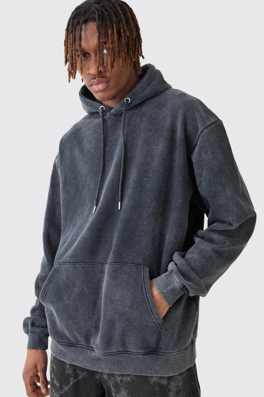 Charcoal Tall Oversize hoodie med tvättad effekt image number 1