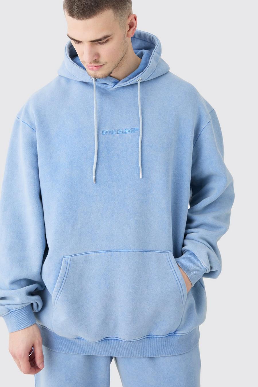 Cornflower blue Tall Official Oversize hoodie med tvättad effekt image number 1