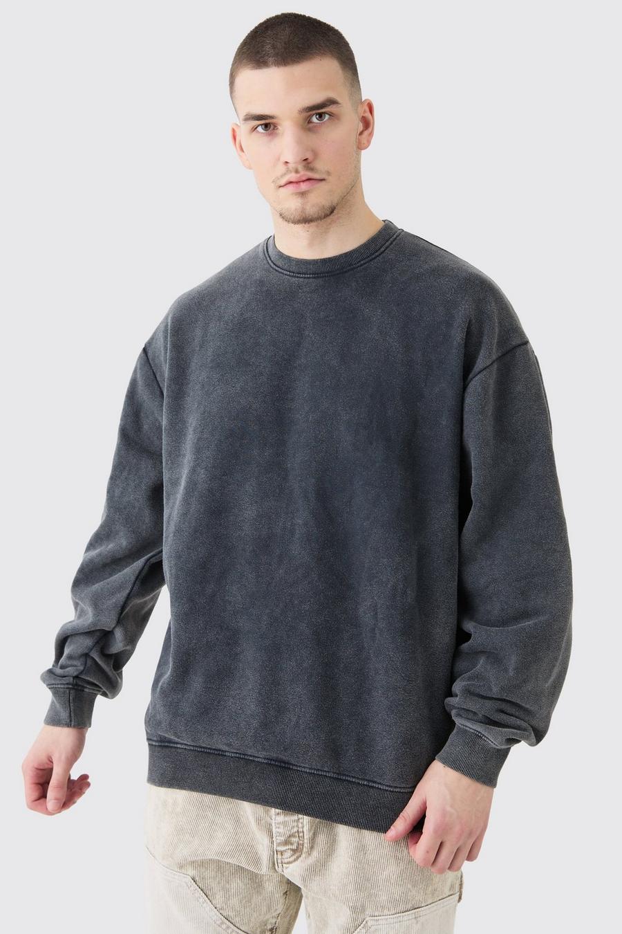 Charcoal Tall Oversize sweatshirt med tvättad effekt image number 1