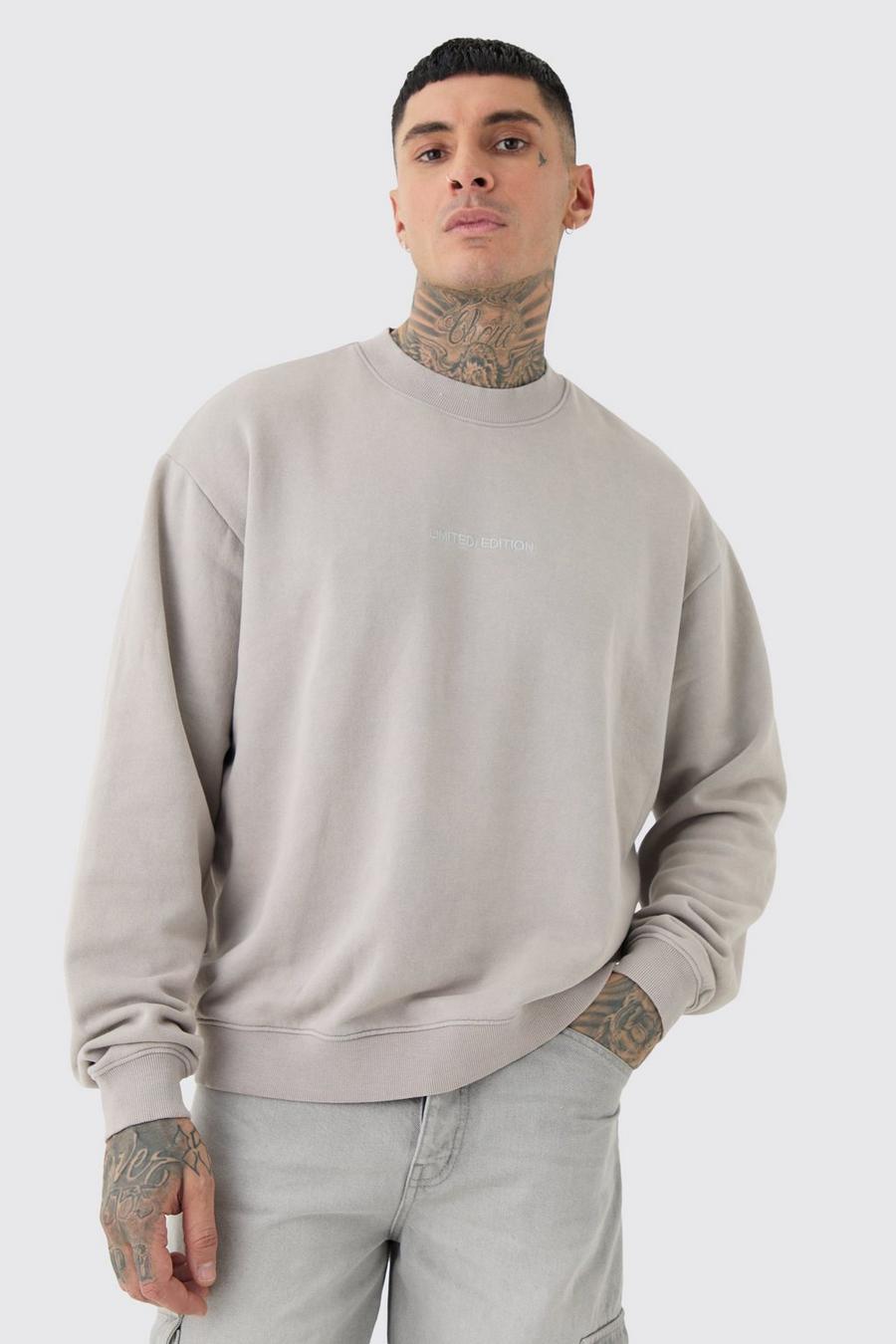 Light grey Tall Oversized Limited Boxy Laundered Wash WHITE Sweatshirt