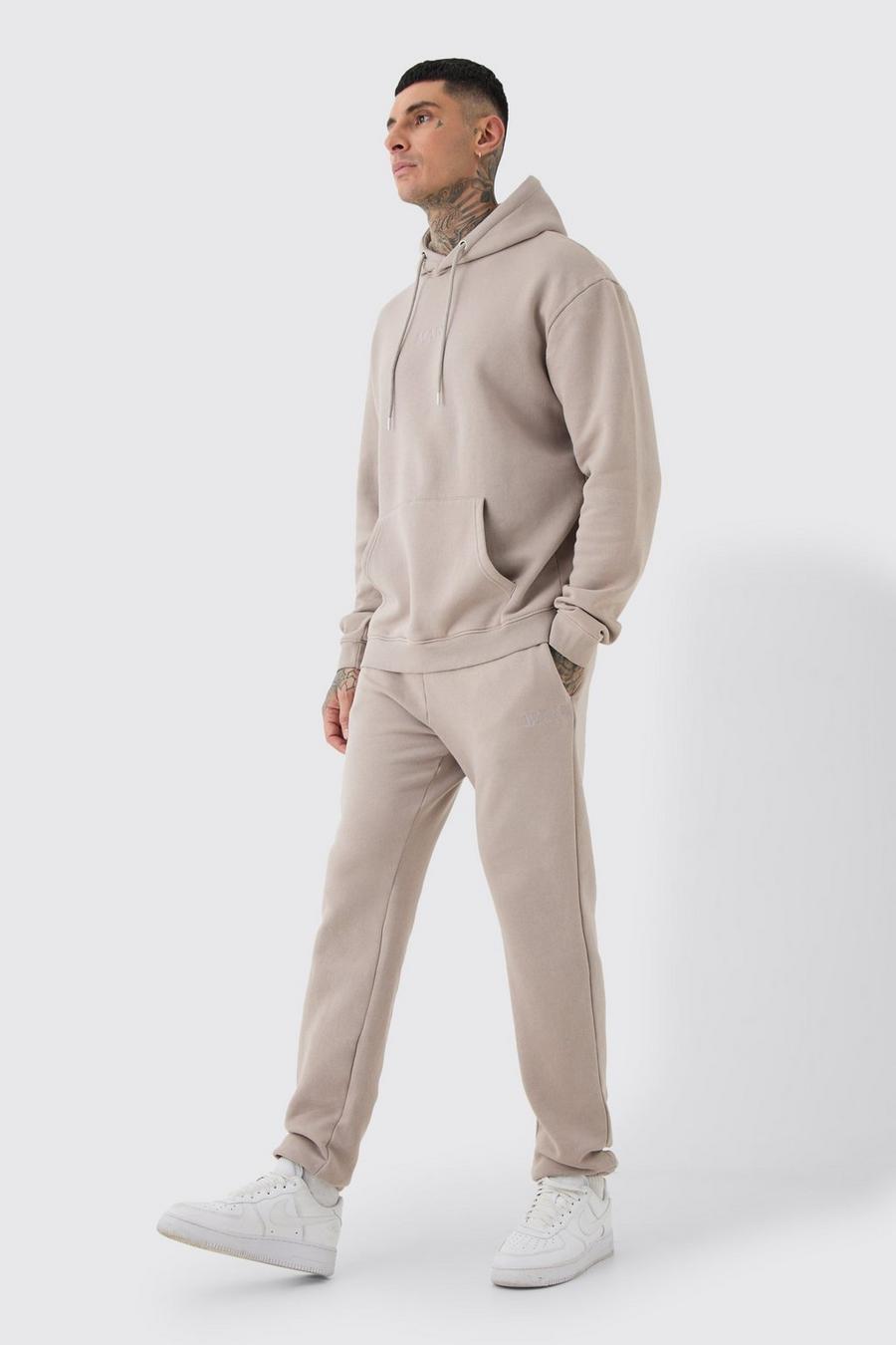 Taupe Tall Man Roman Oversized Laundered Wash Hooded Tracksuit image number 1