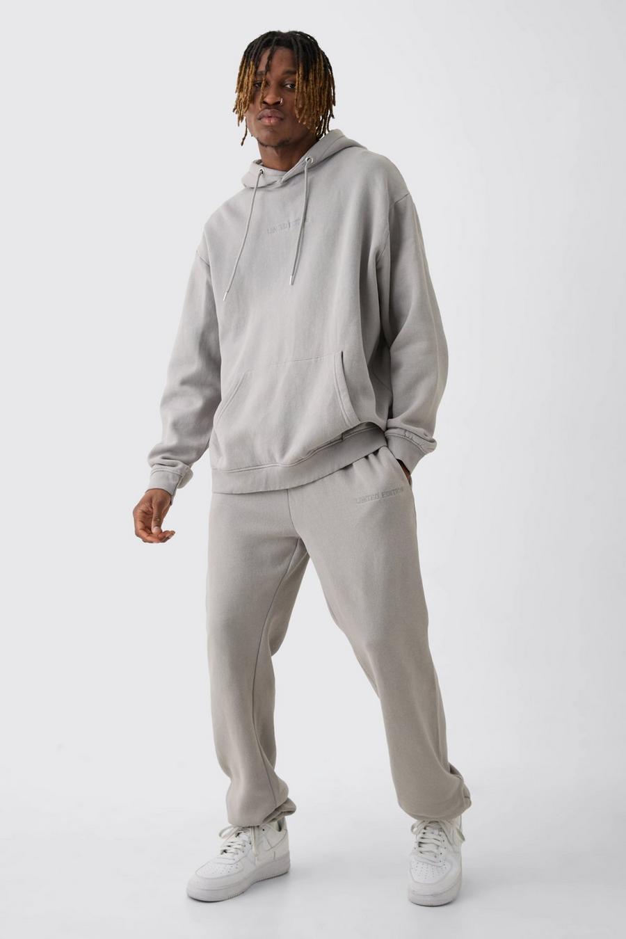 Light grey Tall Oversized Limited Laundered Wash Hooded Tracksuit image number 1