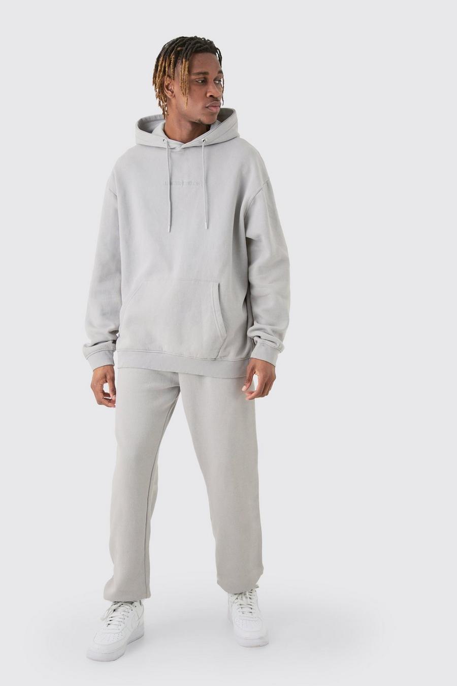 Light grey Tall Oversized Limited Laundered Wash Hooded Tracksuit image number 1