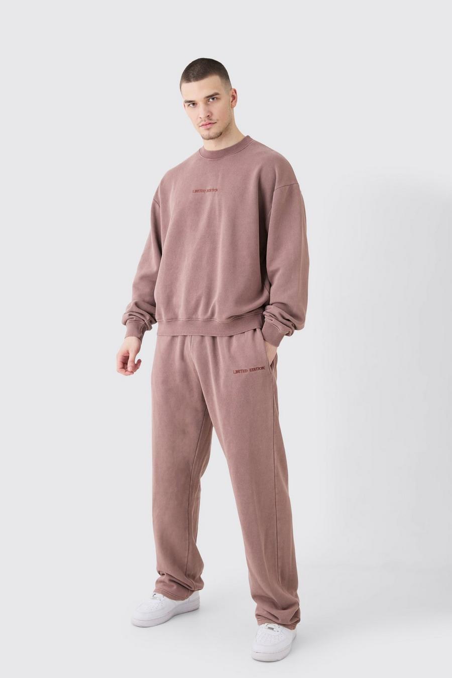 Tall kastiger Oversize Limited Sweatshirt-Trainingsanzug, Chocolate image number 1