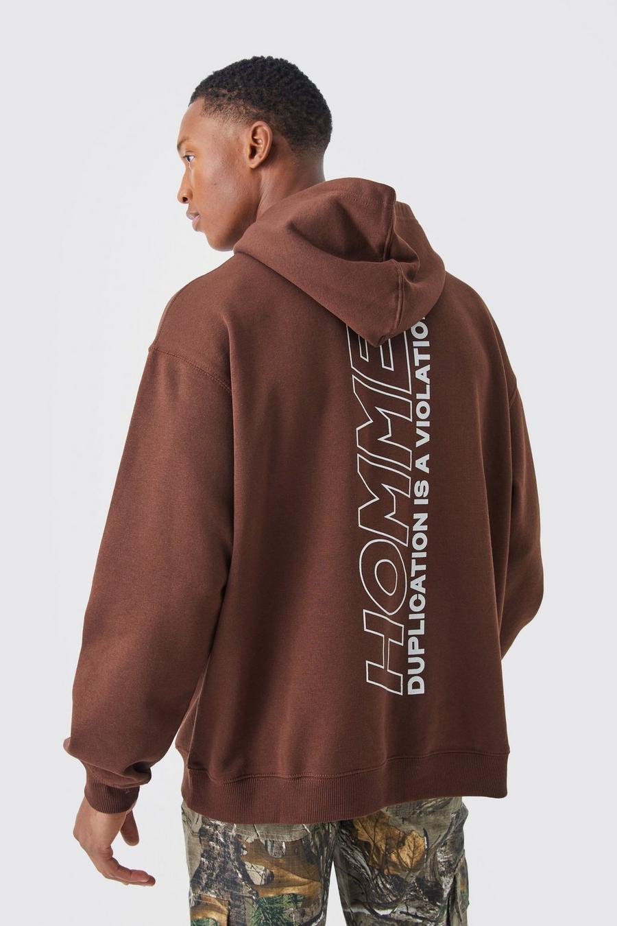 Chocolate Oversized Overdye Graphic Homme Hoodie  image number 1