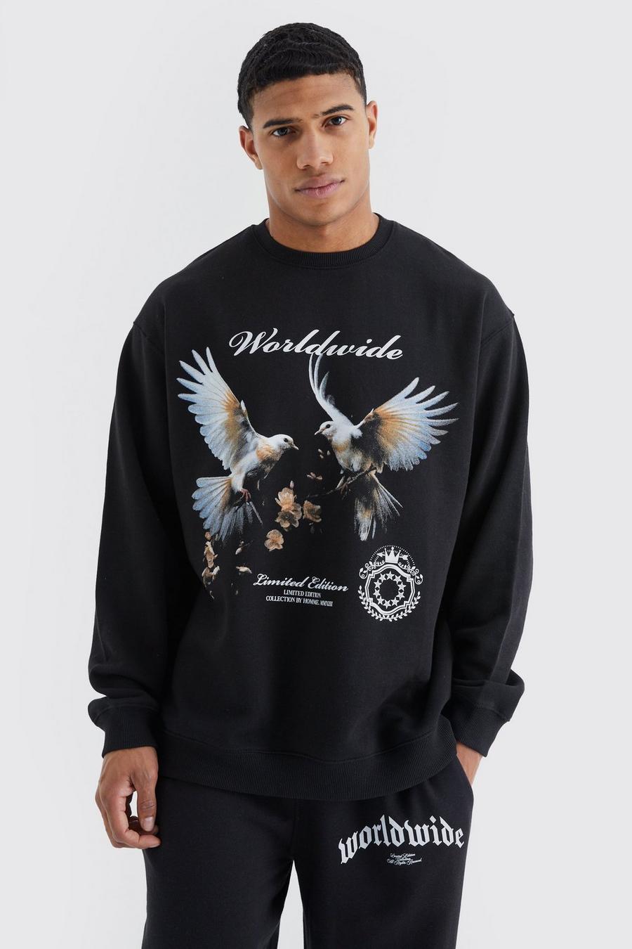 Black Oversize sweatshirt med grafiskt tryck image number 1