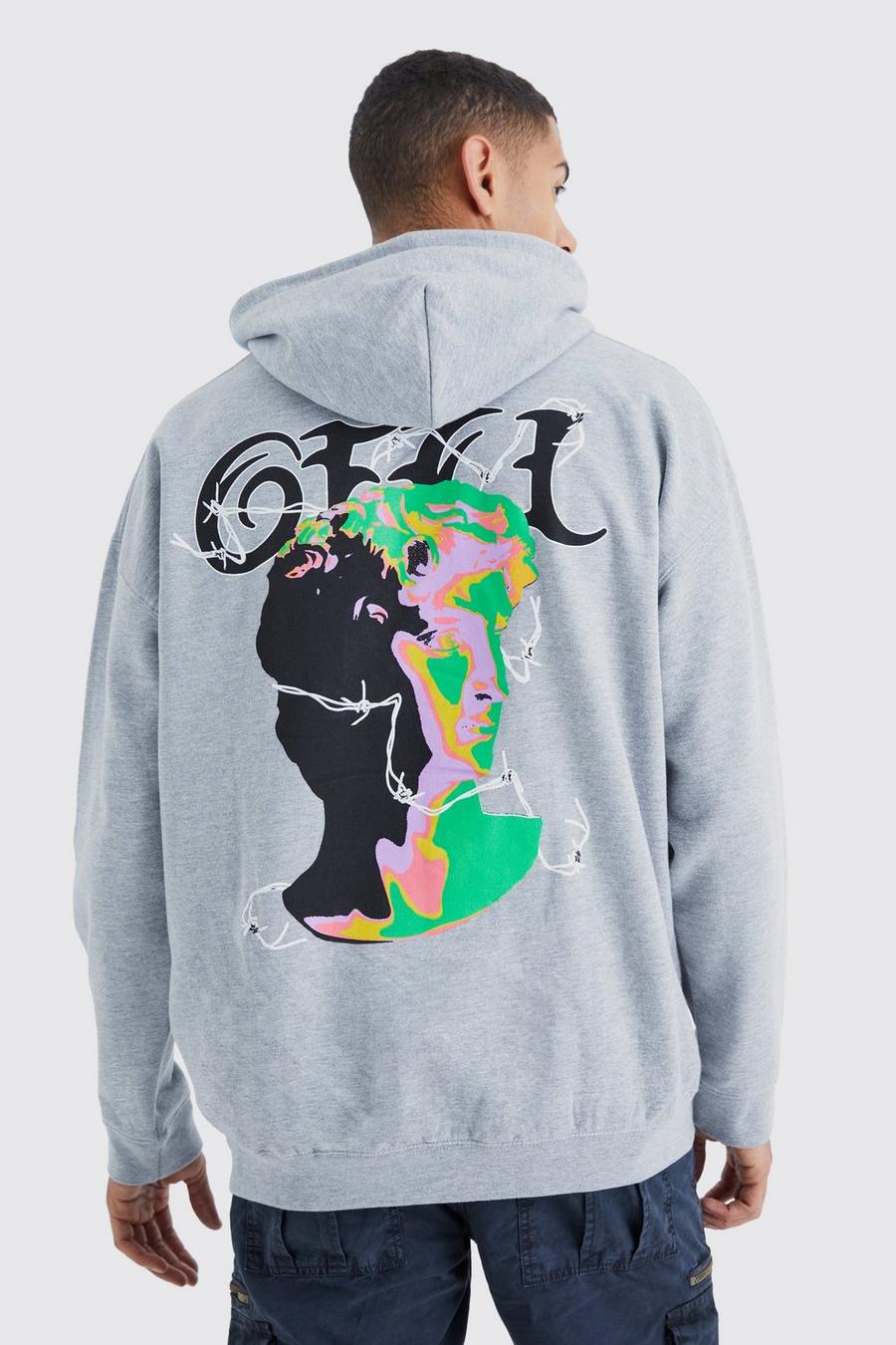 Grey marl Ofcl Psychadelic Graphic Hoodie image number 1