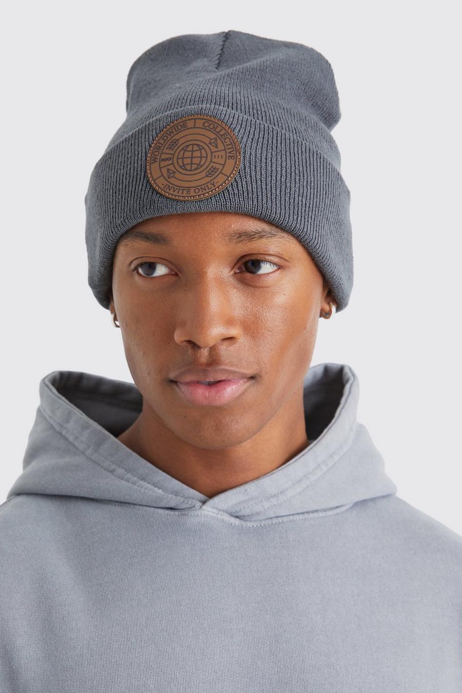 Charcoal gris Worldwide Embroidered Beanie