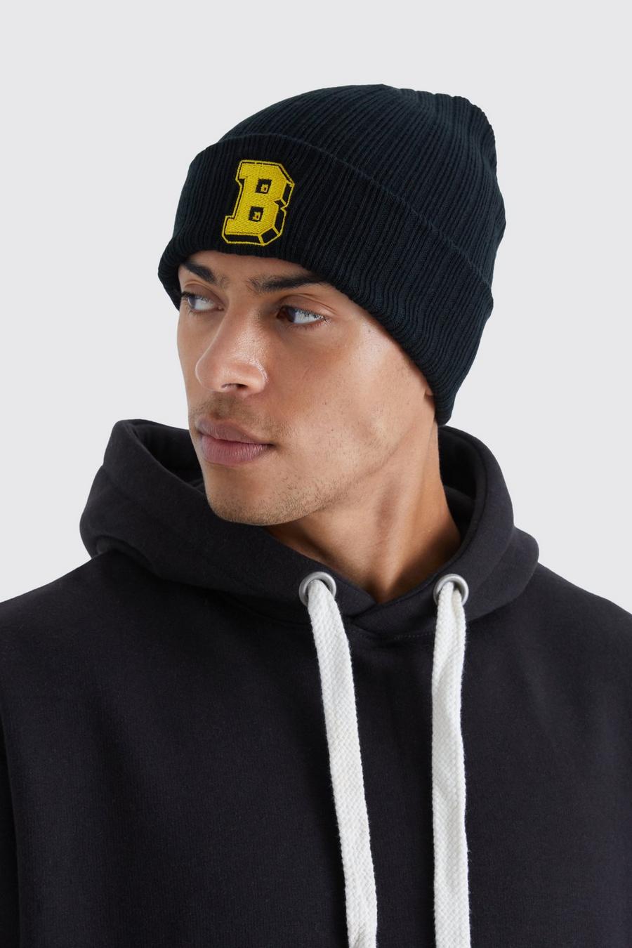 Berretto Beanie a coste stile Varsity, Black image number 1